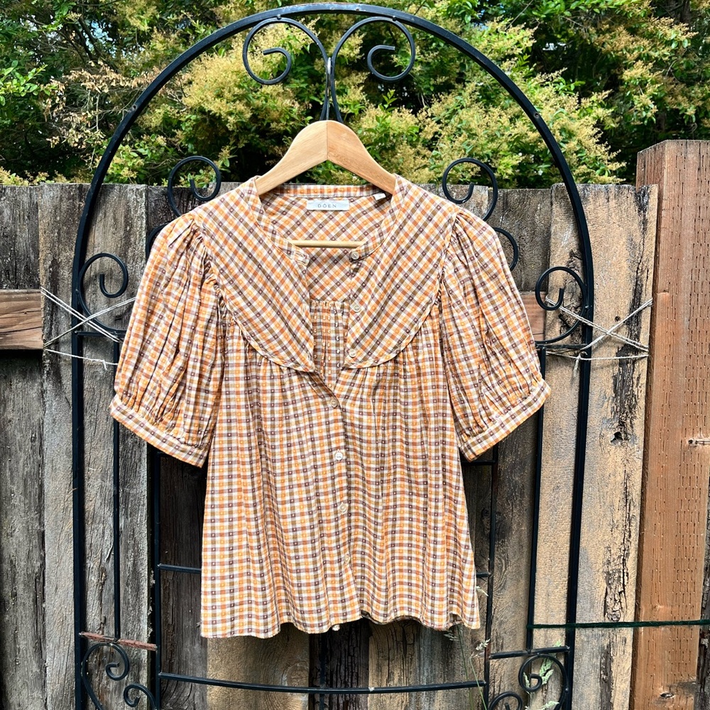 Dôen Brenna Blouse in Orange Meringue Plaid
